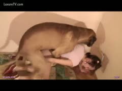 A cute fresh adolescent of legal age is being thrashed by a large beast.